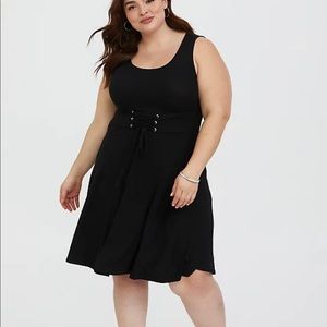 Torrid-Black Lace-up Ribbed Skater Dress